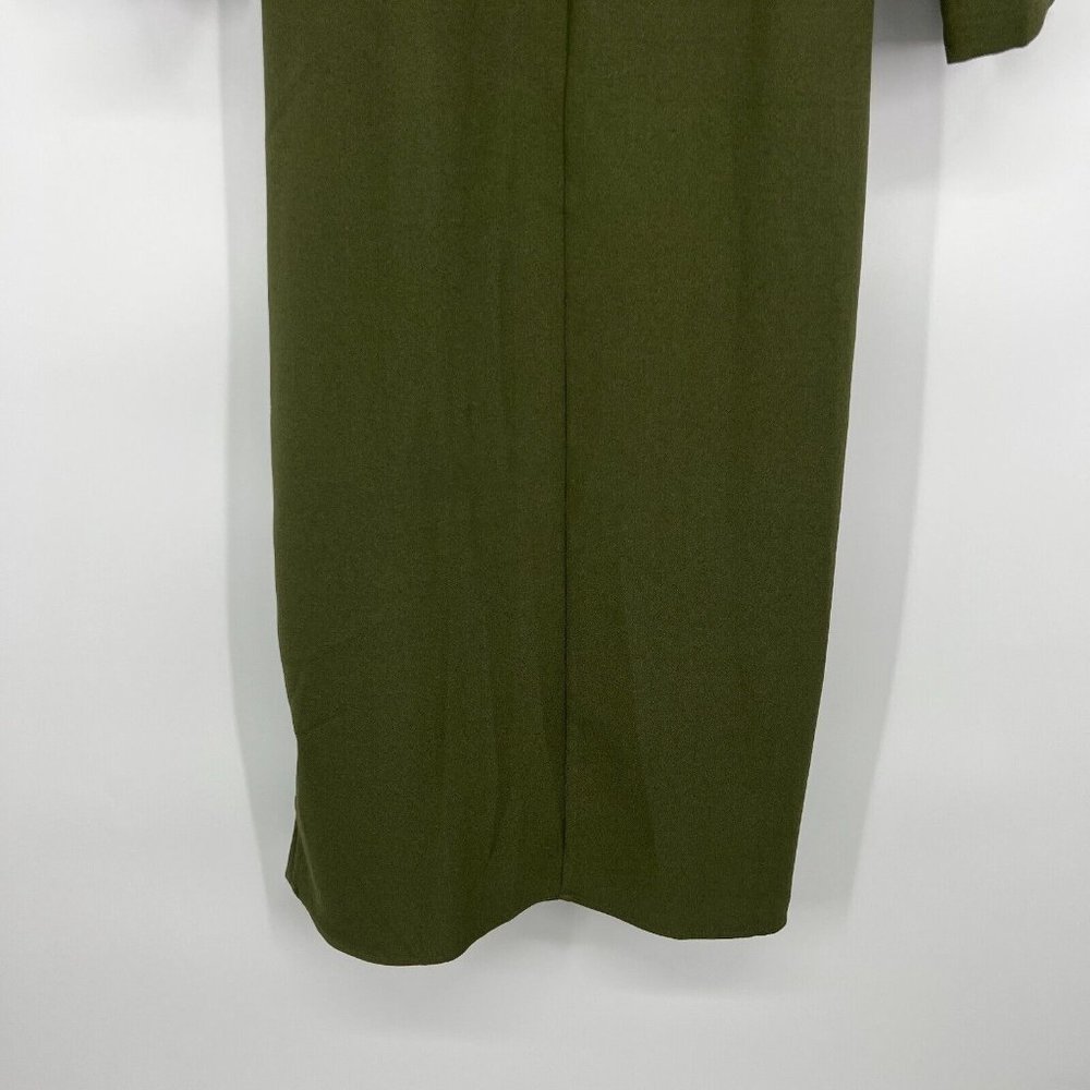 Zara Dress Green Button Front Crepe Long Sleeve Draped Midi - Picture 11 of 11
